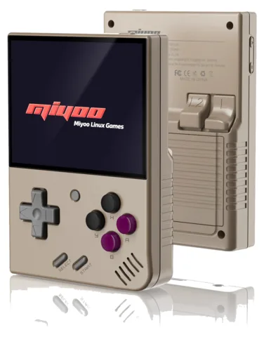 Miyoo Mini Plus handheld in grey, front and back